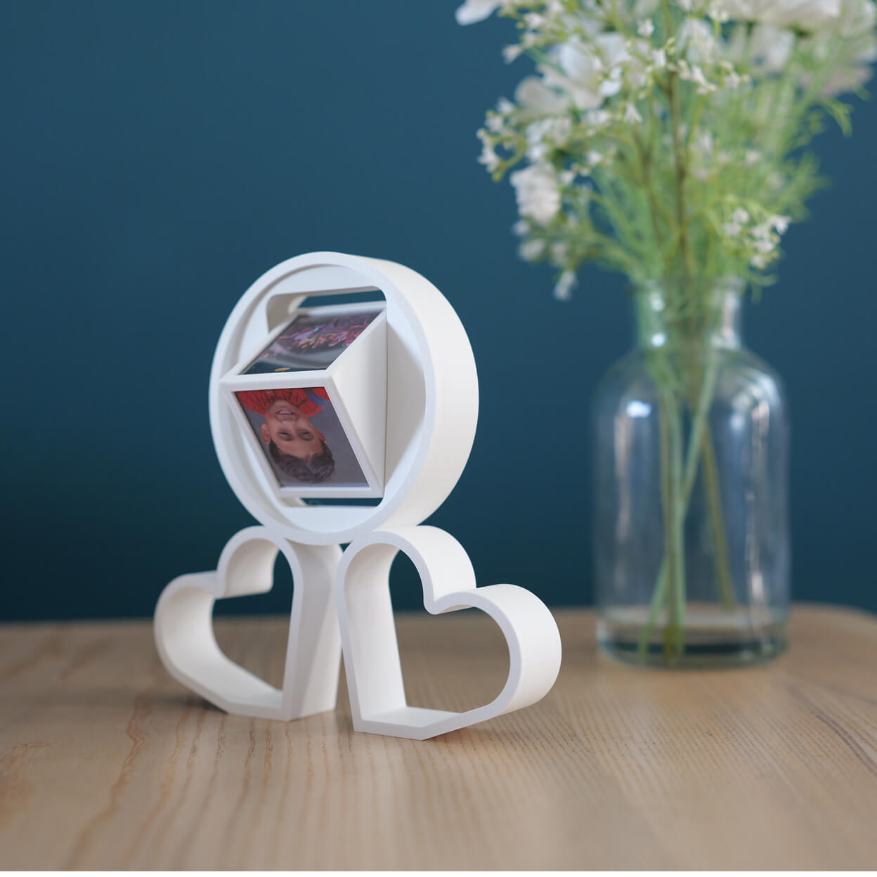 Two Hearts & Round Circle Photo Magnet Cube Roller