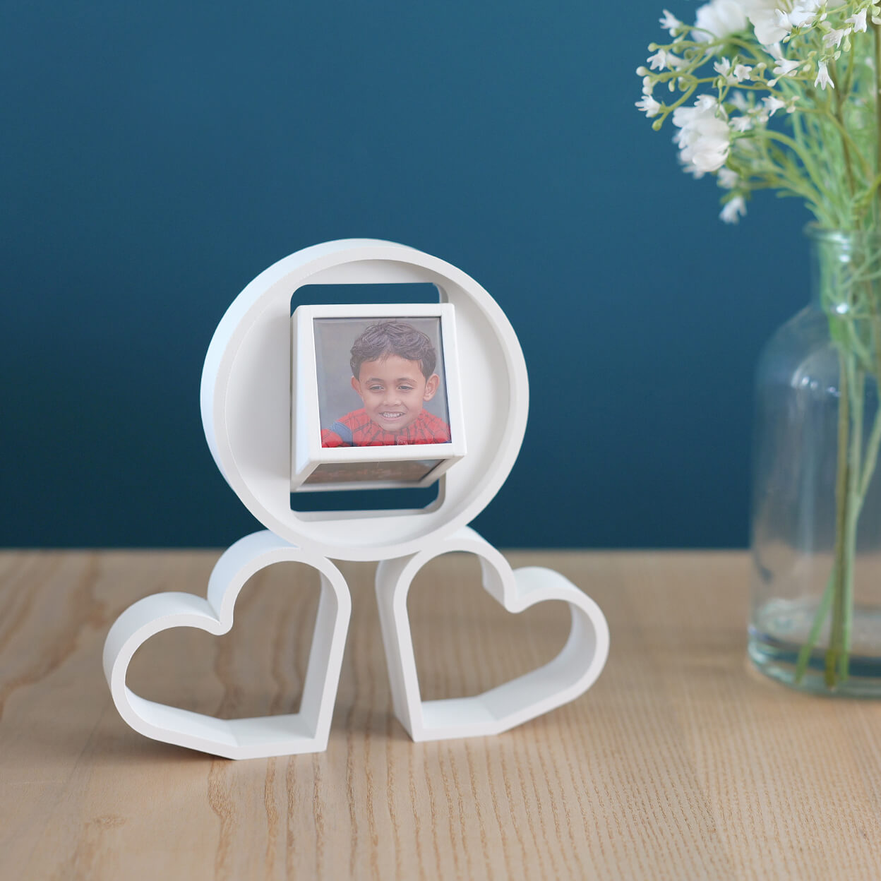 Two Hearts & Round Circle Photo Magnet Cube Roller